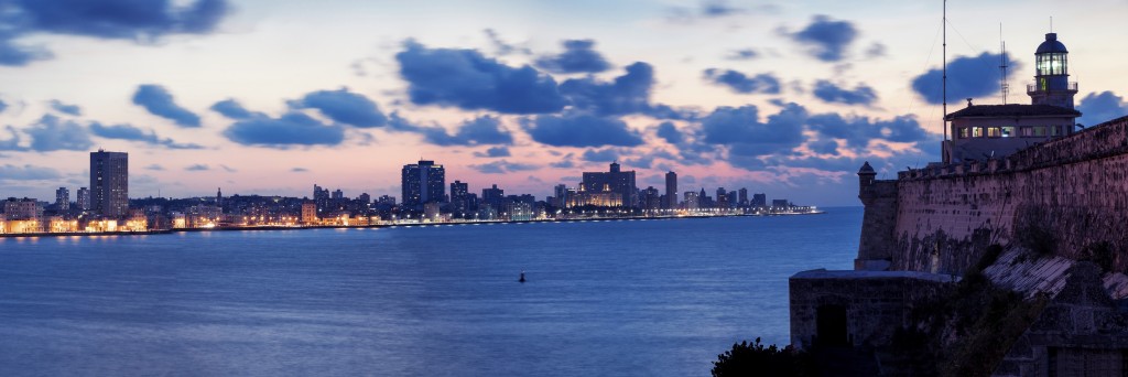 Panorama of Havana Harbour with Malecon at Dusk, Cuba