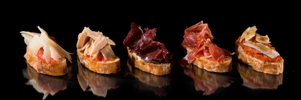 Variety of toasts. Spanish tapas